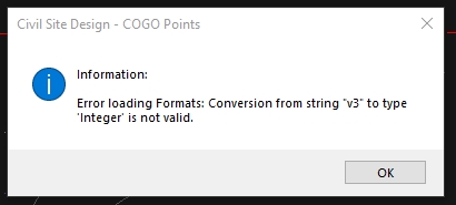 Error Loading Formats: Conversion from string 'v3' to type 'integer' is not valid